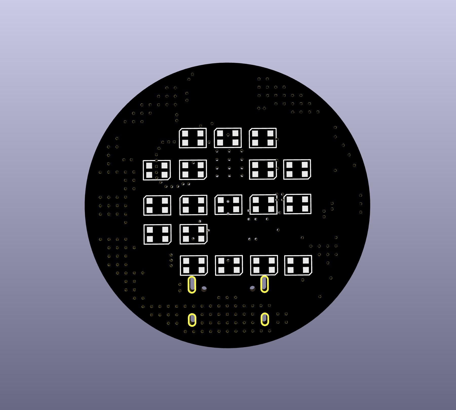 The front, as designed: eighteen LED footprints in the Elektra "E", and nothing else.
