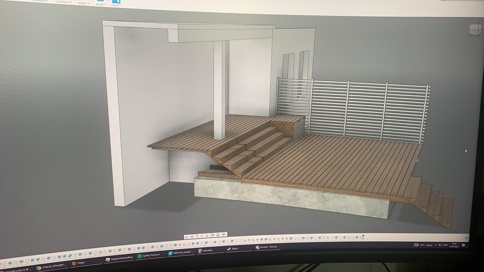 The version with the slatted screen. We adjusted its height and spacing in the model until the client was happy with it.